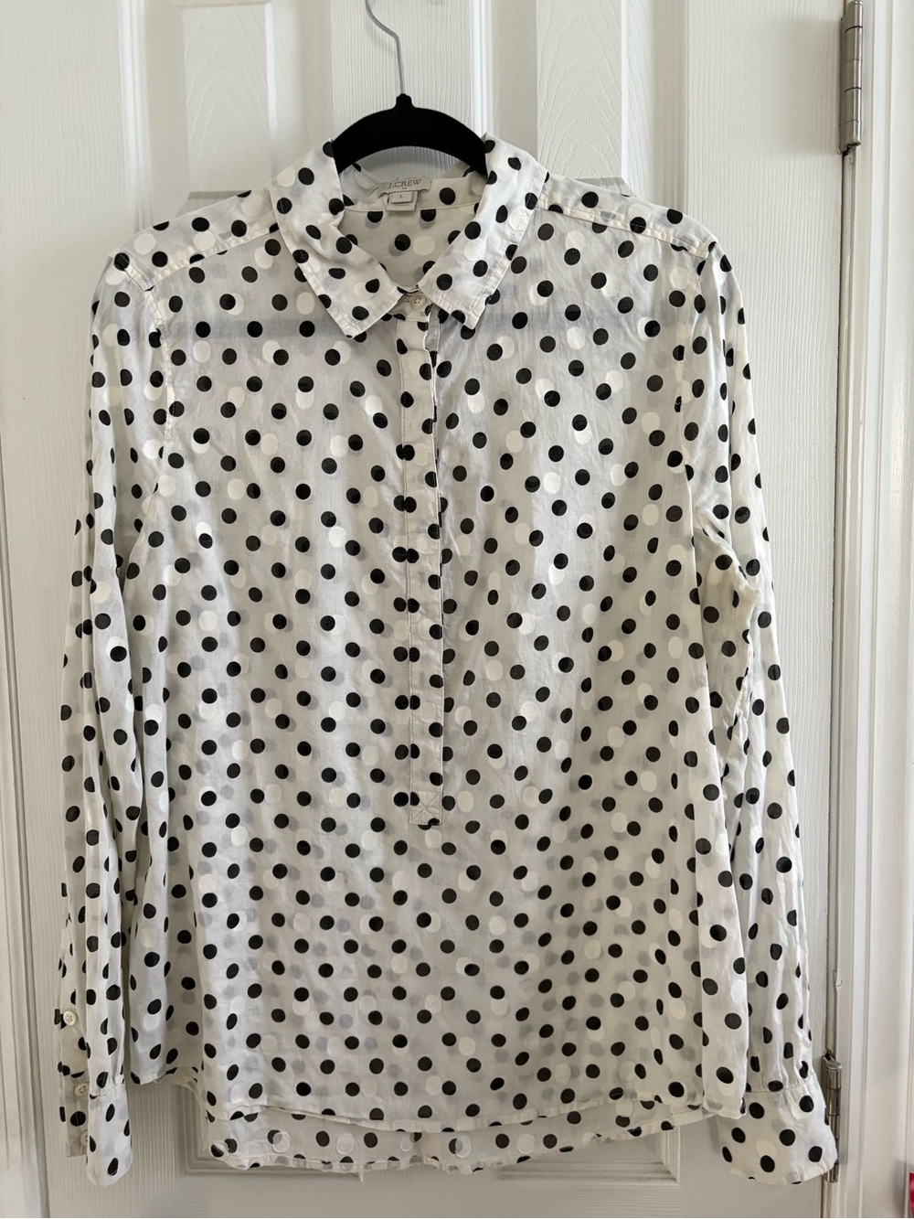 J. Crew White Button-Up Shirt with Black Polka Dots